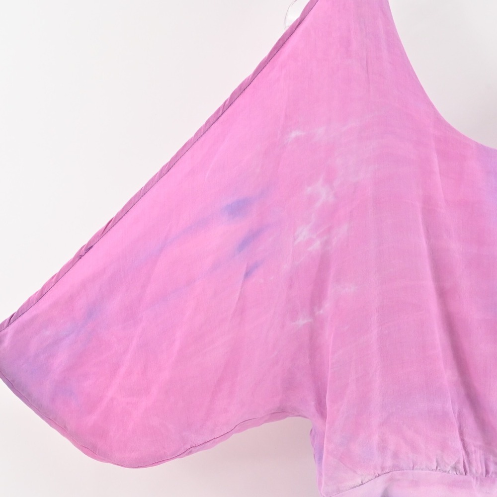 GYPSY 05 Dress Size M Silk Chiffon Pink Purple Tie Dye Ombre Cold Shoulder Mini - Picture 11 of 16